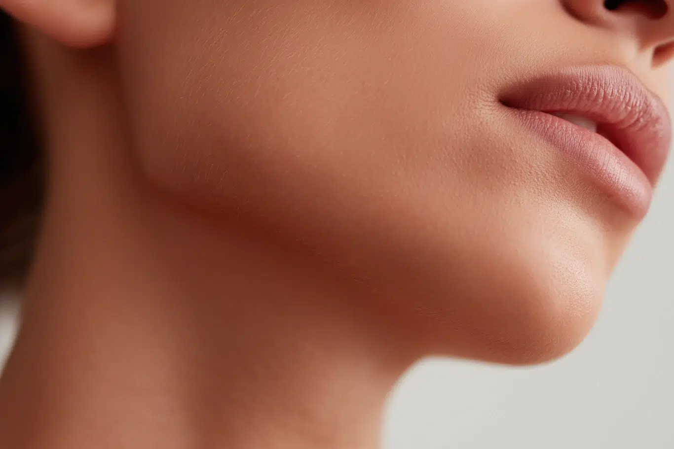 defined jawline profile Smooth youthful jawline and lips close-up